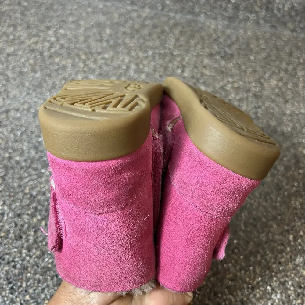 Ugg Little Kids Girls Infant 4/5 Classic Pink Suede Mid Top Winter Boots Snap On